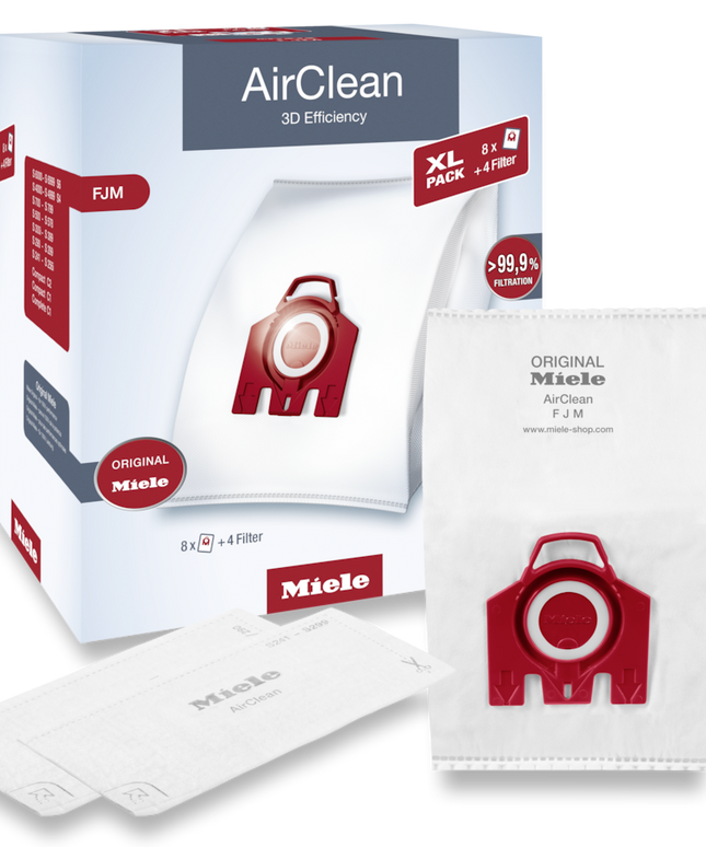 Miele FJM XL-Pack AirClean Vacuum Cleaner Bags - 8 pack + 2 motor filter + 2 exhaust filters