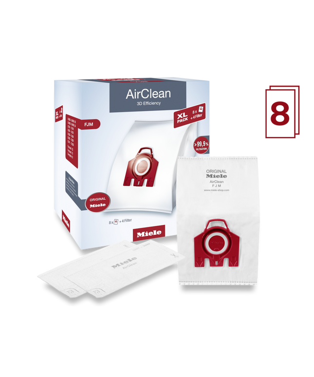 Miele FJM XL-Pack AirClean Vacuum Cleaner Bags - 8 pack + 2 motor filter + 2 exhaust filters