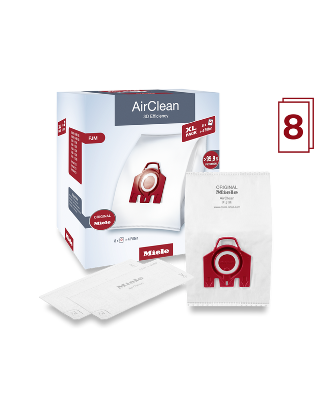 Miele FJM XL-Pack AirClean Vacuum Cleaner Bags - 8 pack + 2 motor filter + 2 exhaust filters