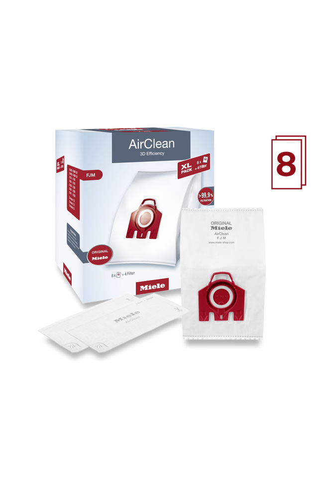 Miele FJM XL-Pack AirClean Vacuum Cleaner Bags - 8 pack + 2 motor filter + 2 exhaust filters
