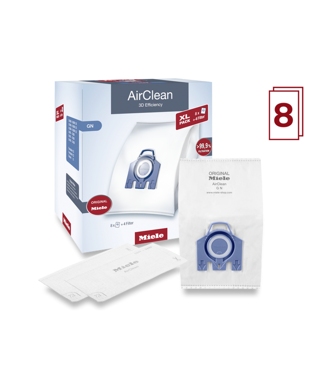 Miele GN XL-Pack AirClean Vacuum Cleaner Bags - 8 pack + 2 motor filter + 2 exhaust filters