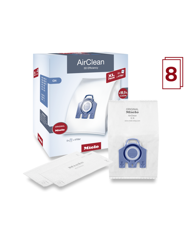 Miele GN XL-Pack AirClean Vacuum Cleaner Bags - 8 pack + 2 motor filter + 2 exhaust filters