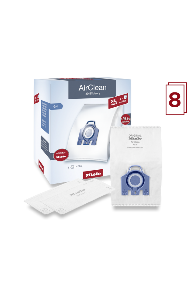 Miele GN XL-Pack AirClean Vacuum Cleaner Bags - 8 pack + 2 motor filter + 2 exhaust filters