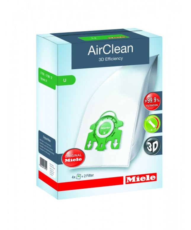 Miele Type U AirClean Vacuum Cleaner Bags (4 Bags + 1 Air Clean Filter + 1 Secondary filter)