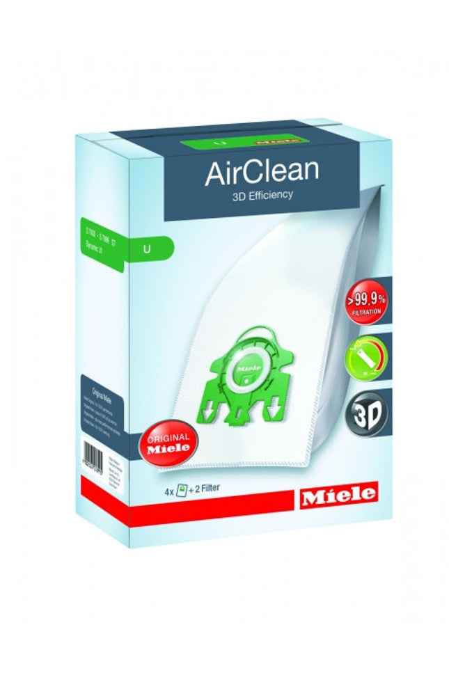 Miele Type U AirClean Vacuum Cleaner Bags (4 Bags + 1 Air Clean Filter + 1 Secondary filter)