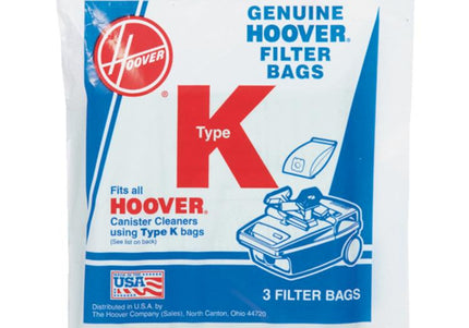 Hoover style K Vacuum Bags (3 pack) Part # 4010028K