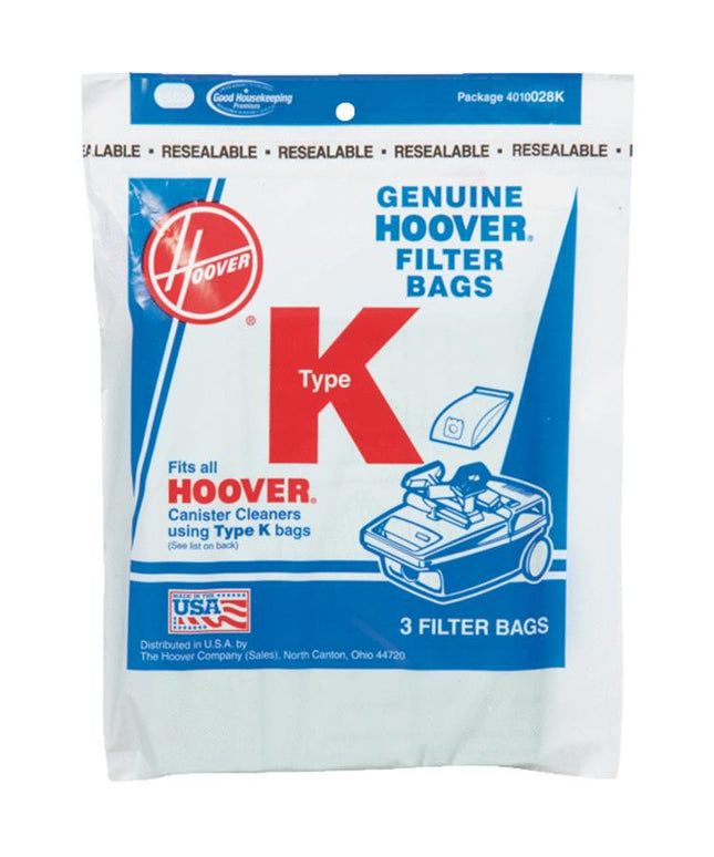 Hoover style K Vacuum Bags (3 pack) Part # 4010028K
