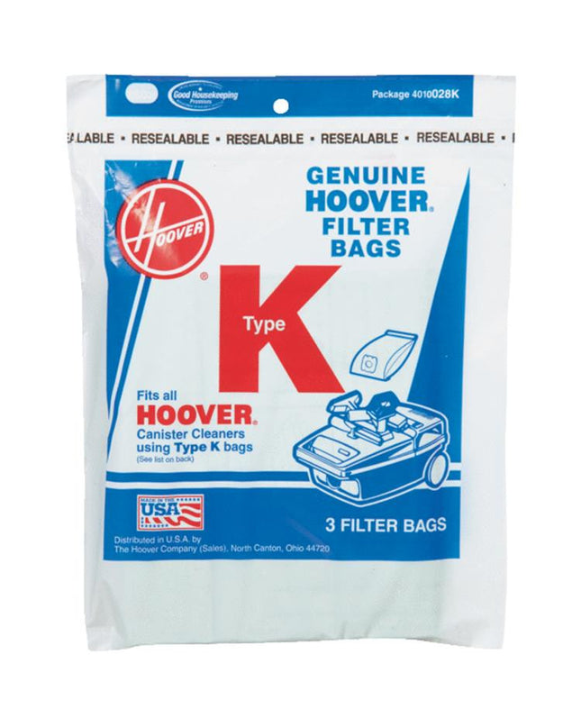 Hoover style K Vacuum Bags (3 pack) Part # 4010028K
