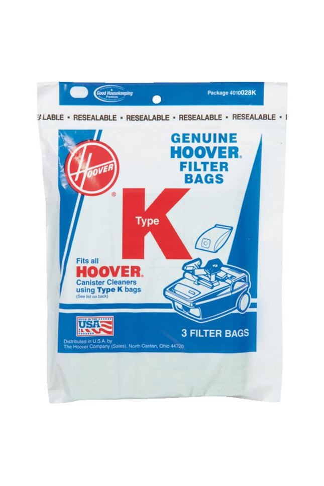 Hoover style K Vacuum Bags (3 pack) Part # 4010028K
