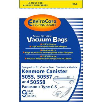 Microfilter Bag for Kenmore 5055 50557 and 50558 Panasonic Type C5  Canister Vacuum  Pack of 9 Bags  Aspirateur GB Plus inc