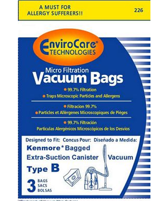 Kenmore type B 85003 Premium Micro-Filtration Vacuum Bags (3 pack) Part # 226