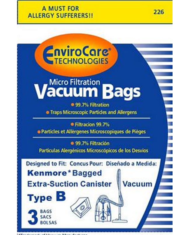 Kenmore type B 85003 Premium Micro-Filtration Vacuum Bags (3 pack) Part # 226