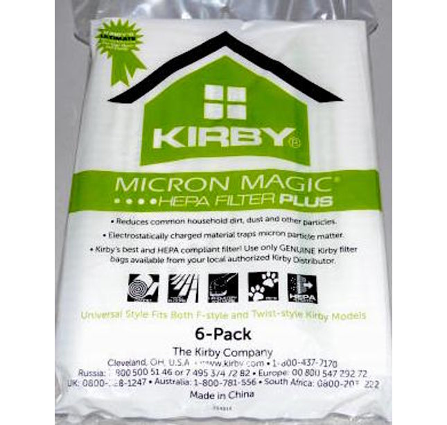 Kirby MicroAllergen HEPA PLUS Filter Bags For Avalir & Older - 6 pack