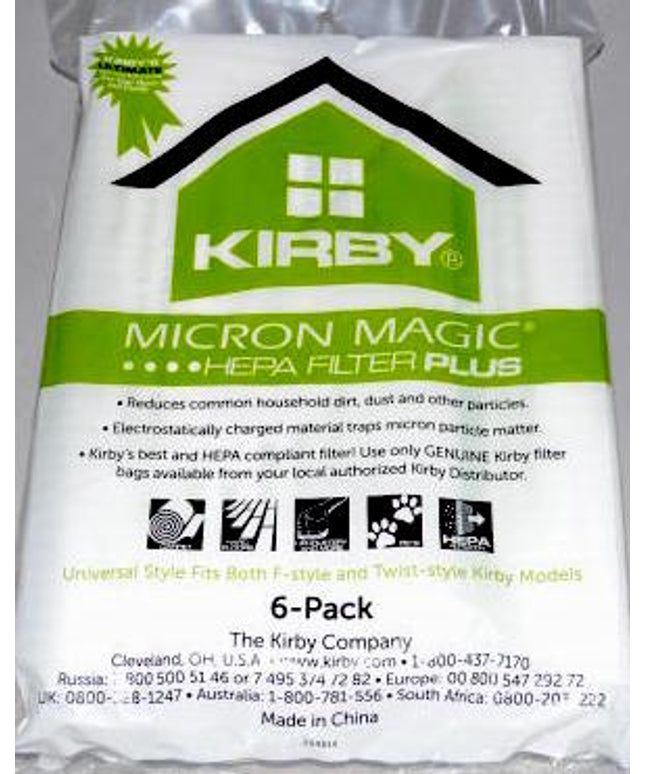 Kirby MicroAllergen HEPA PLUS Filter Bags For Avalir & Older - 6 pack