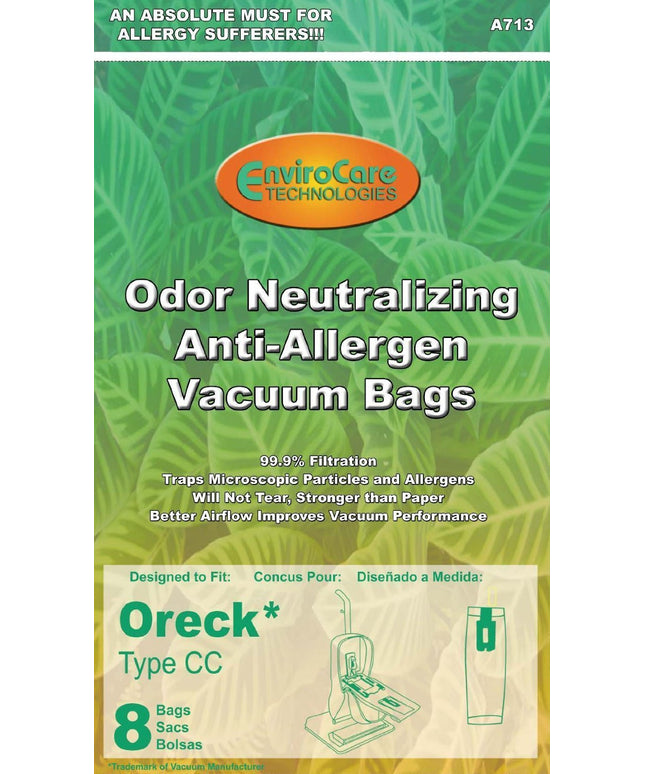 Oreck type CC Anti Odor / Allergen Vacuum Bags (8 Pack)