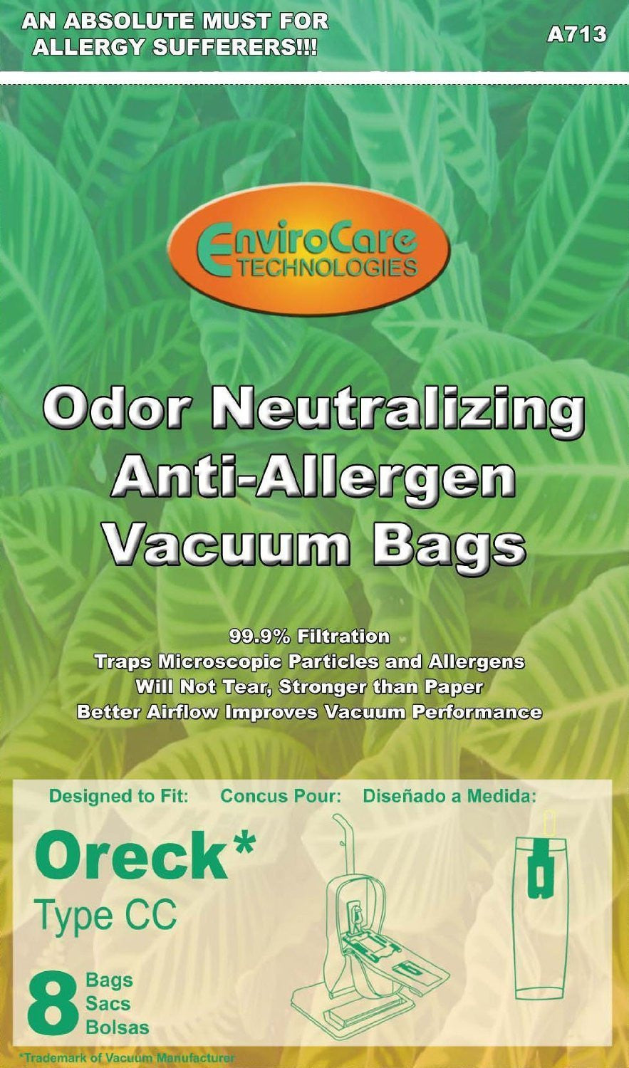 Oreck type CC Anti Odor / Allergen Vacuum Bags (8 Pack)