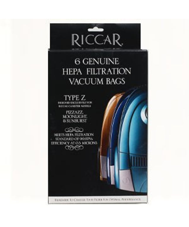 Riccar Moonlight, Pizzazz and Sunburst Canister HEPA Media Vacuum Bags (6 Pack) Original Riccar Part # RZH-6